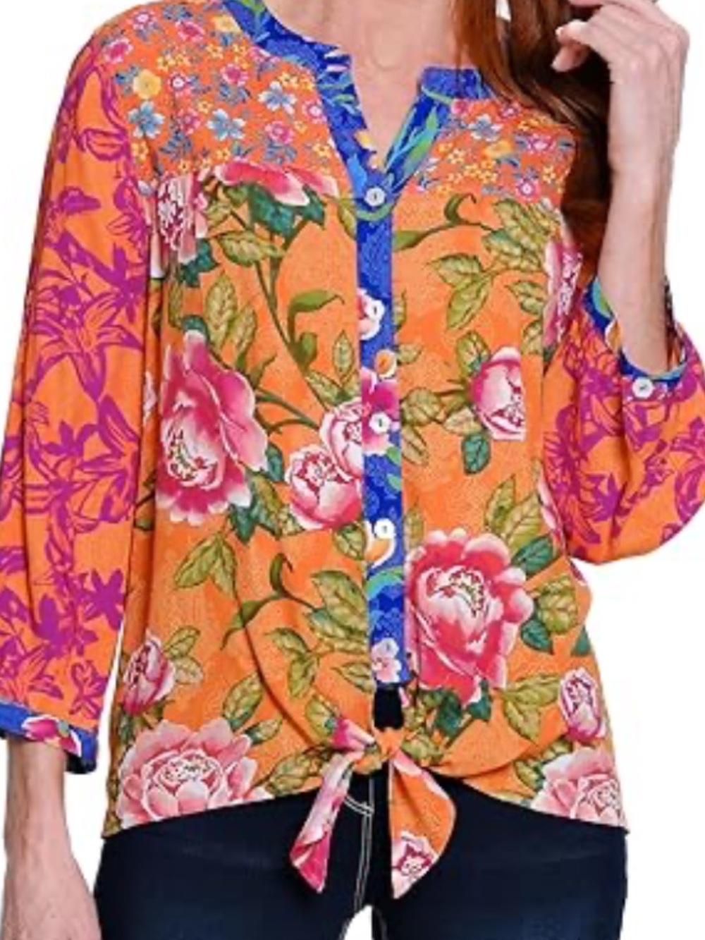 John Mark Orange Floral Tie-Front Button-Down Shirt NWT Size 1X